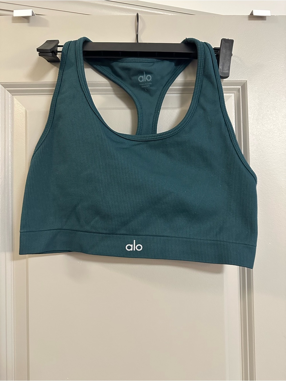 Alo Yoga Ribbed Blissful Bra Teal Size L Racerback